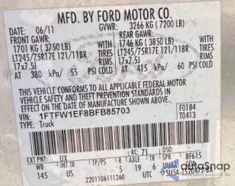 2011 Ford F150 Supercrew from USA, damaged, VIN 1FTFW1EF8BFB85703